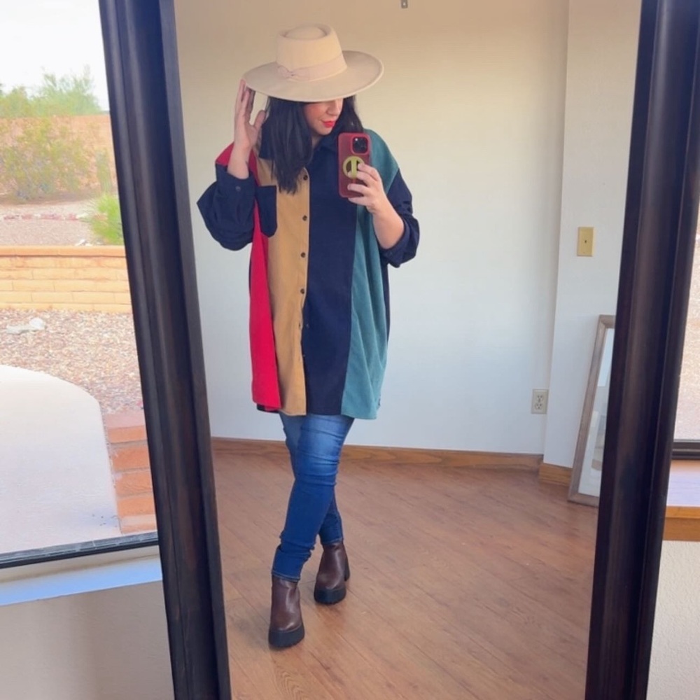 Colorblock Casual Button Down Shirt oversize men’s shirt, corduroy vintage